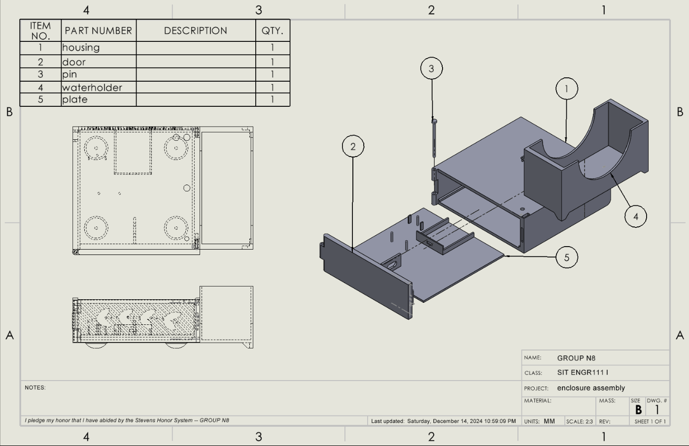 SolidWorks drawing of complete enclosure